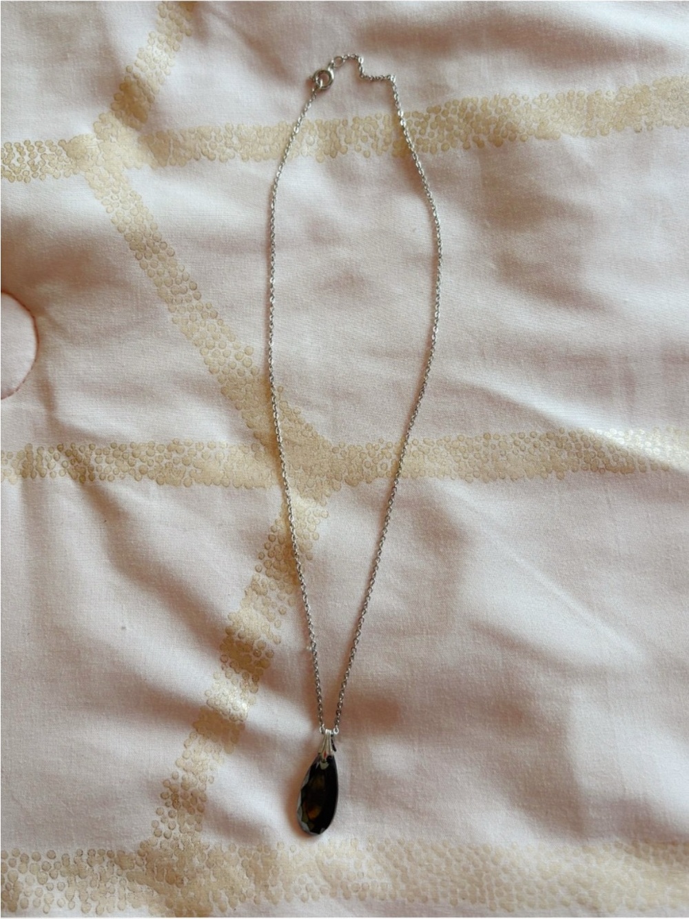 SS925 Silver Necklace with Black Teardrop Pendant